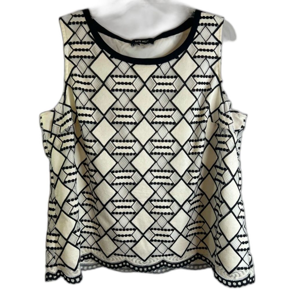 Nine West Sleeveless Embroidered Geometric Tank Top Plus Size 16